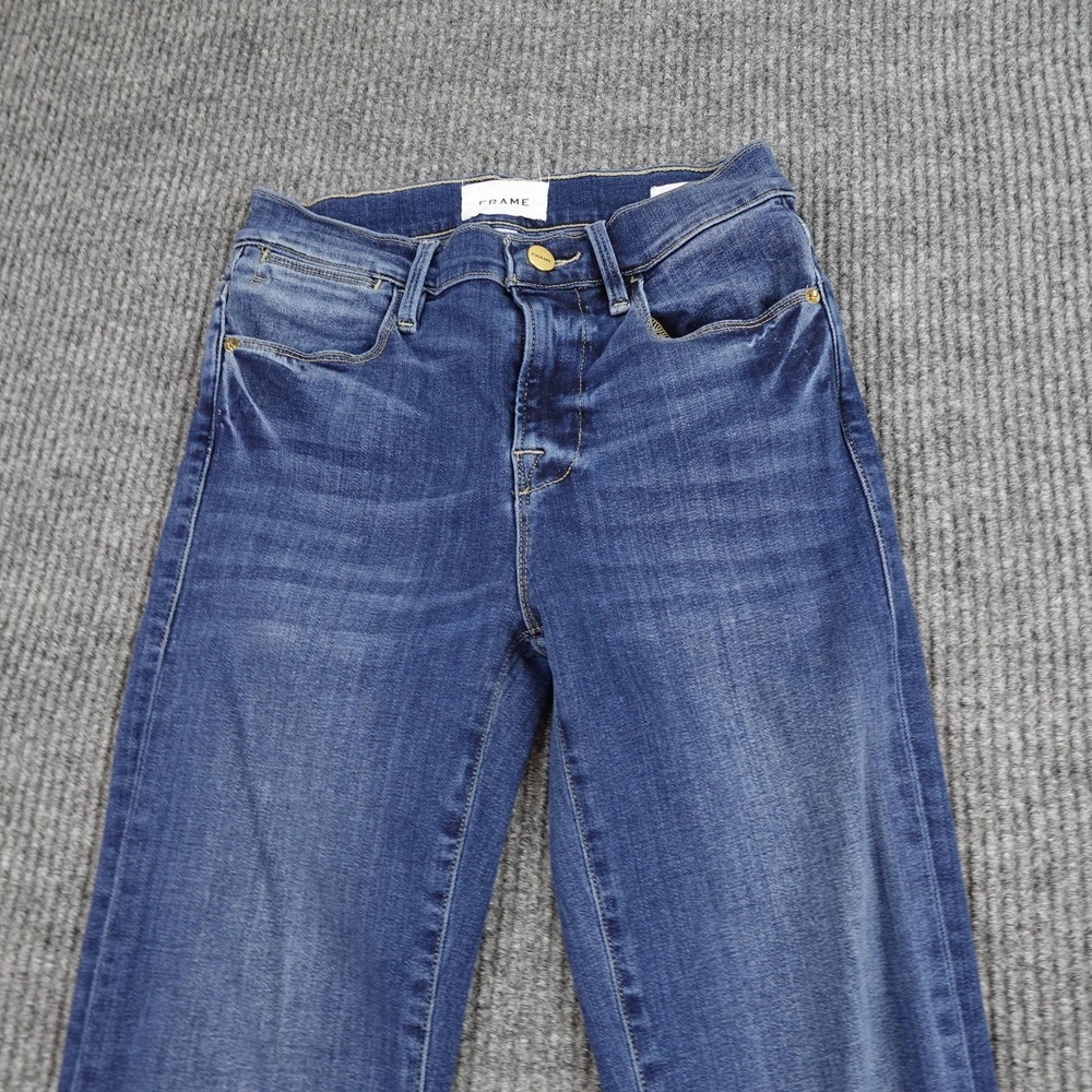 Frame Le High Straight Jeans Womens 26 Blue High Rise Distressed Raw Hem Denim - Picture 2 of 11